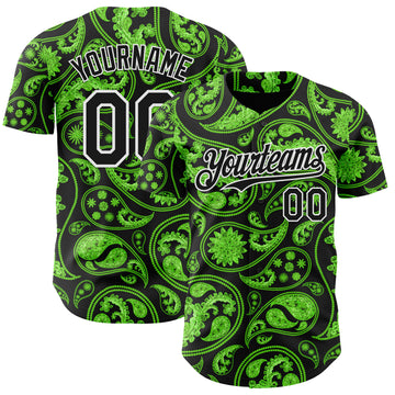 Custom Black Green-White 3D Pattern Design Rave Party Ethnic Paisley Bandana Authentic Baseball Jersey