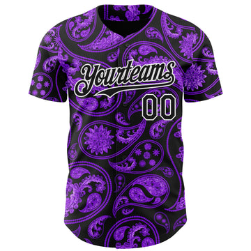 Custom Black Purple-White 3D Pattern Design Rave Party Ethnic Paisley Bandana Authentic Baseball Jersey
