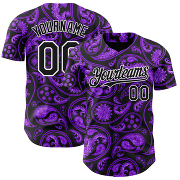 Custom Black Purple-White 3D Pattern Design Rave Party Ethnic Paisley Bandana Authentic Baseball Jersey