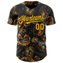 Load image into Gallery viewer, Custom Black Yellow 3D Pattern Design Rave Party Ethnic Paisley Bandana Authentic Baseball Jersey
