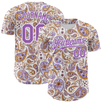 Custom White Medium Purple 3D Pattern Design Rave Party Ethnic Paisley Bandana Authentic Baseball Jersey
