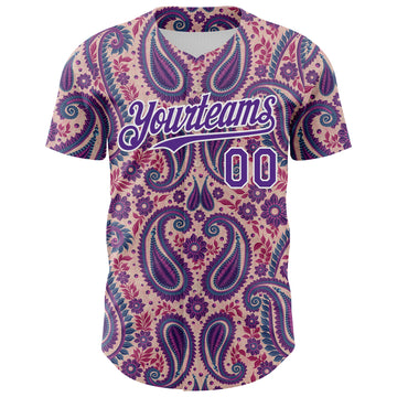 Custom Light Pink Purple-White 3D Pattern Design Rave Party Ethnic Paisley Bandana Authentic Baseball Jersey
