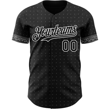Custom Black Gray-White 3D Pattern Design Rave Party Ethnic Paisley Bandana Authentic Baseball Jersey
