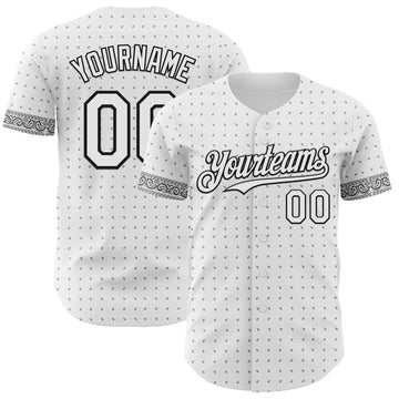 Custom White Gray-Black 3D Pattern Design Rave Party Ethnic Paisley Bandana Authentic Baseball Jersey