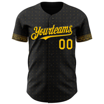 Custom Black Yellow 3D Pattern Design Rave Party Ethnic Paisley Bandana Authentic Baseball Jersey