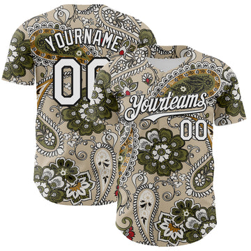 Custom City Cream White-Black 3D Pattern Design Rave Party Ethnic Paisley Bandana Authentic Baseball Jersey