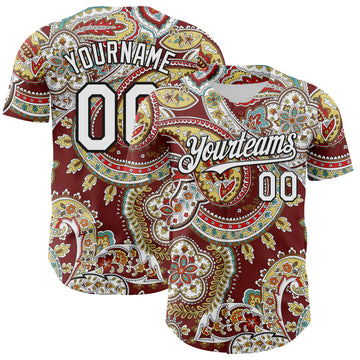 Custom Brown White-Black 3D Pattern Design Rave Party Ethnic Paisley Bandana Authentic Baseball Jersey