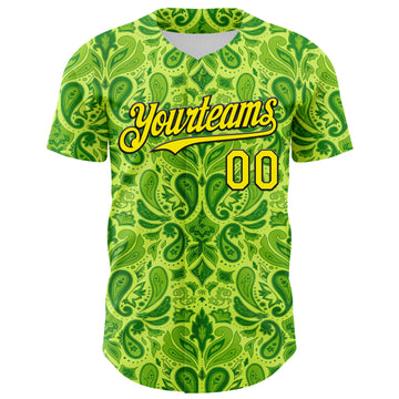 Custom Neon Green Black 3D Pattern Design Rave Party Ethnic Paisley Bandana Authentic Baseball Jersey