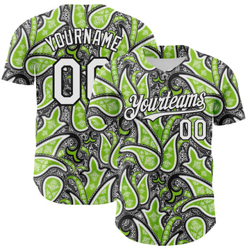 Custom Black White-Neon Green 3D Pattern Design Rave Party Ethnic Paisley Bandana Authentic Baseball Jersey