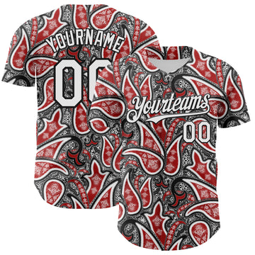 Custom Black White-Red 3D Pattern Design Rave Party Ethnic Paisley Bandana Authentic Baseball Jersey