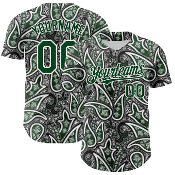 Custom Black Green-White 3D Pattern Design Rave Party Ethnic Paisley Bandana Authentic Baseball Jersey