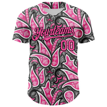 Custom Black Pink-White 3D Pattern Design Rave Party Ethnic Paisley Bandana Authentic Baseball Jersey