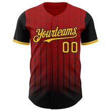 Load image into Gallery viewer, Custom Red Gold-Black 3D Pattern Design Gradient Geometric Shape Authentic Baseball Jersey
