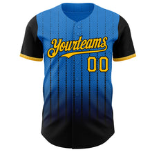 Charger l&#39;image dans la galerie, Custom Electric Blue Gold-Black 3D Pattern Design Gradient Geometric Shape Authentic Baseball Jersey
