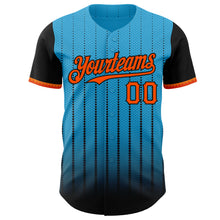 Load image into Gallery viewer, Custom Sky Blue Orange-Black 3D Pattern Design Gradient Geometric Shape Authentic Baseball Jersey
