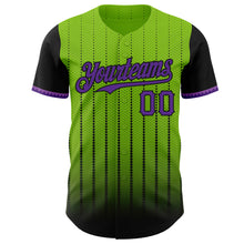 Load image into Gallery viewer, Custom Neon Green Purple-Black 3D Pattern Design Gradient Geometric Shape Authentic Baseball Jersey
