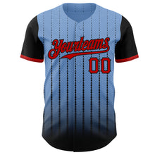 Load image into Gallery viewer, Custom Light Blue Red-Black 3D Pattern Design Gradient Geometric Shape Authentic Baseball Jersey
