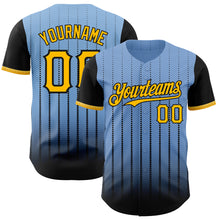 Load image into Gallery viewer, Custom Light Blue Gold-Black 3D Pattern Design Gradient Geometric Shape Authentic Baseball Jersey
