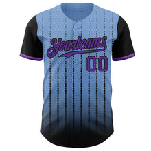 Load image into Gallery viewer, Custom Light Blue Purple-Black 3D Pattern Design Gradient Geometric Shape Authentic Baseball Jersey
