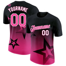 Laden Sie das Bild in den Galerie-Viewer, Custom Black Pink-White 3D Pattern Design Gradient Style Twinkle Star Performance T-Shirt
