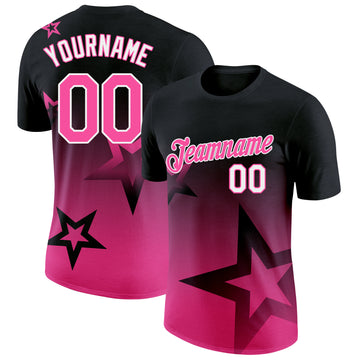 Custom Black Pink-White 3D Pattern Design Gradient Style Twinkle Star Performance T-Shirt