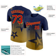 Laden Sie das Bild in den Galerie-Viewer, Custom Navy Red-Old Gold 3D Pattern Design Gradient Style Twinkle Star Performance T-Shirt
