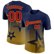 Laden Sie das Bild in den Galerie-Viewer, Custom Navy Red-Old Gold 3D Pattern Design Gradient Style Twinkle Star Performance T-Shirt
