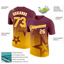 Laden Sie das Bild in den Galerie-Viewer, Custom Burgundy Gold-White 3D Pattern Design Gradient Style Twinkle Star Performance T-Shirt
