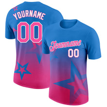 Laden Sie das Bild in den Galerie-Viewer, Custom Powder Blue Pink-White 3D Pattern Design Gradient Style Twinkle Star Performance T-Shirt
