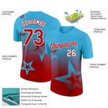 Laden Sie das Bild in den Galerie-Viewer, Custom Sky Blue Red-White 3D Pattern Design Gradient Style Twinkle Star Performance T-Shirt
