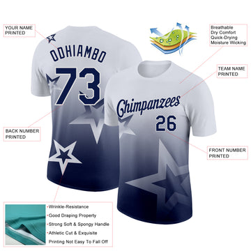 Custom White Navy 3D Pattern Design Gradient Style Twinkle Star Performance T-Shirt