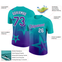 Laden Sie das Bild in den Galerie-Viewer, Custom Aqua Purple-White 3D Pattern Design Gradient Style Twinkle Star Performance T-Shirt
