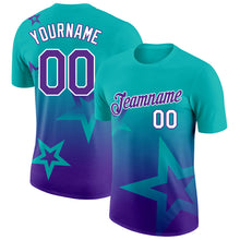 Laden Sie das Bild in den Galerie-Viewer, Custom Aqua Purple-White 3D Pattern Design Gradient Style Twinkle Star Performance T-Shirt
