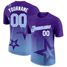 Charger l&#39;image dans la galerie, Custom Purple Light Blue-White 3D Pattern Design Gradient Style Twinkle Star Performance T-Shirt
