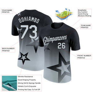 Custom Black Silver 3D Pattern Design Gradient Style Twinkle Star Performance T-Shirt
