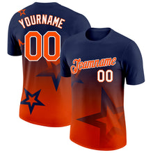 Laden Sie das Bild in den Galerie-Viewer, Custom Navy Orange-White 3D Pattern Design Gradient Style Twinkle Star Performance T-Shirt
