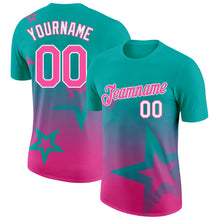 Charger l&#39;image dans la galerie, Custom Aqua Pink-White 3D Pattern Design Gradient Style Twinkle Star Performance T-Shirt
