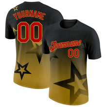 Laden Sie das Bild in den Galerie-Viewer, Custom Black Red-Old Gold 3D Pattern Design Gradient Style Twinkle Star Performance T-Shirt
