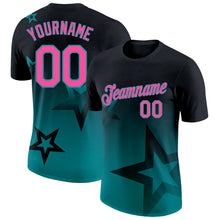Laden Sie das Bild in den Galerie-Viewer, Custom Black Pink-Teal 3D Pattern Design Gradient Style Twinkle Star Performance T-Shirt
