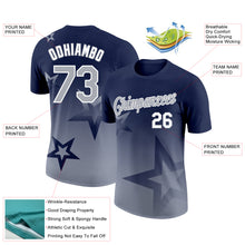 Laden Sie das Bild in den Galerie-Viewer, Custom Navy Gray-White 3D Pattern Design Gradient Style Twinkle Star Performance T-Shirt
