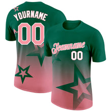 Laden Sie das Bild in den Galerie-Viewer, Custom Kelly Green Medium Pink-White 3D Pattern Design Gradient Style Twinkle Star Performance T-Shirt
