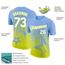 Laden Sie das Bild in den Galerie-Viewer, Custom Light Blue White-Neon Yellow 3D Pattern Design Gradient Style Twinkle Star Performance T-Shirt

