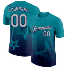 Загрузить изображение в средство просмотра галереи, Custom Teal Gray-Navy 3D Pattern Design Gradient Style Twinkle Star Performance T-Shirt

