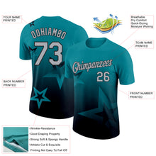 Charger l&#39;image dans la galerie, Custom Teal Gray-Black 3D Pattern Design Gradient Style Twinkle Star Performance T-Shirt
