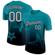 Charger l&#39;image dans la galerie, Custom Teal Gray-Black 3D Pattern Design Gradient Style Twinkle Star Performance T-Shirt
