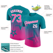 Загрузить изображение в средство просмотра галереи, Custom Teal Pink-White 3D Pattern Design Gradient Style Twinkle Star Performance T-Shirt
