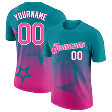 Загрузить изображение в средство просмотра галереи, Custom Teal Pink-White 3D Pattern Design Gradient Style Twinkle Star Performance T-Shirt
