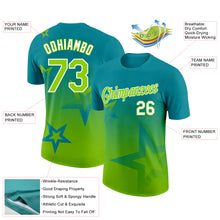 Загрузить изображение в средство просмотра галереи, Custom Teal Neon Green-White 3D Pattern Design Gradient Style Twinkle Star Performance T-Shirt

