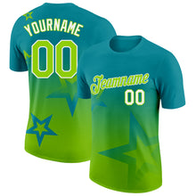 Загрузить изображение в средство просмотра галереи, Custom Teal Neon Green-White 3D Pattern Design Gradient Style Twinkle Star Performance T-Shirt
