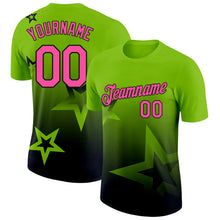 Laden Sie das Bild in den Galerie-Viewer, Custom Neon Green Pink-Black 3D Pattern Design Gradient Style Twinkle Star Performance T-Shirt

